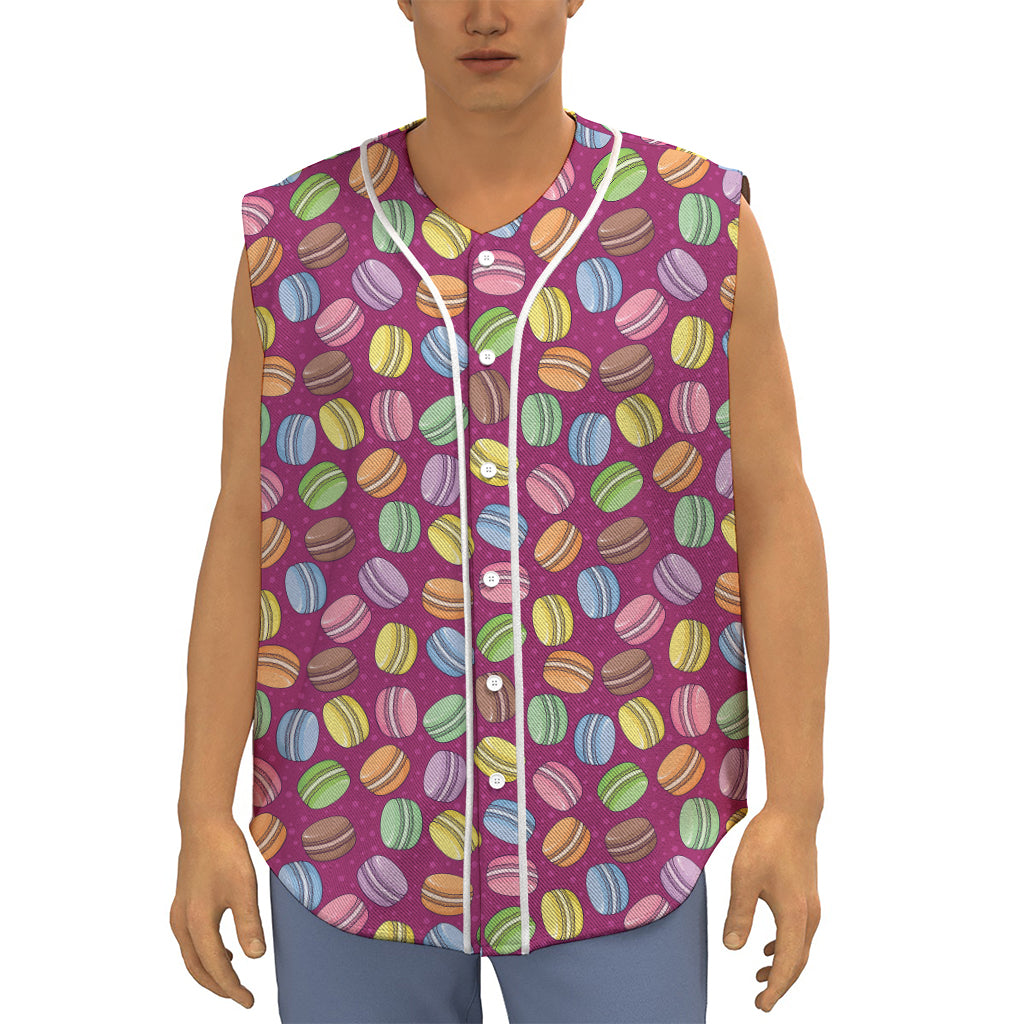 Cute Macaron Pattern Print Sleeveless Baseball Jersey