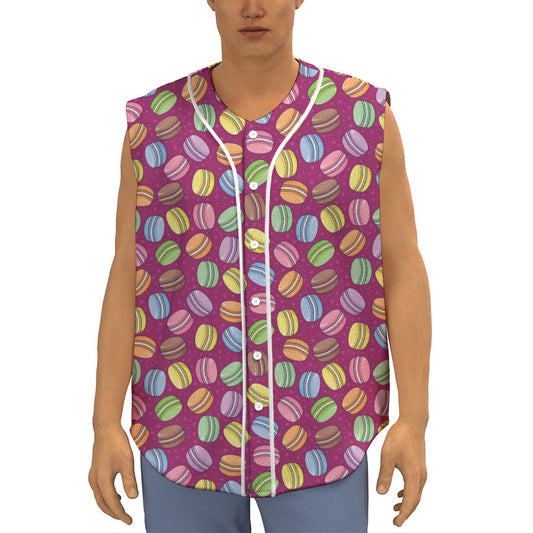 Cute Macaron Pattern Print Sleeveless Baseball Jersey