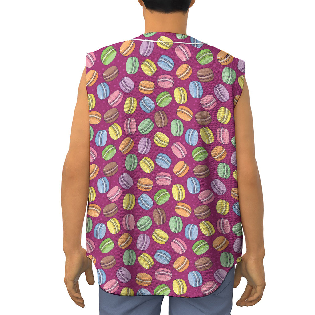 Cute Macaron Pattern Print Sleeveless Baseball Jersey