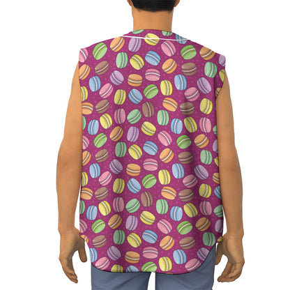 Cute Macaron Pattern Print Sleeveless Baseball Jersey
