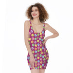 Cute Macaron Pattern Print Sleeveless Bodycon Dress