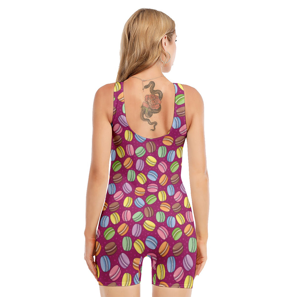 Cute Macaron Pattern Print Sleeveless One Piece Swimsuit