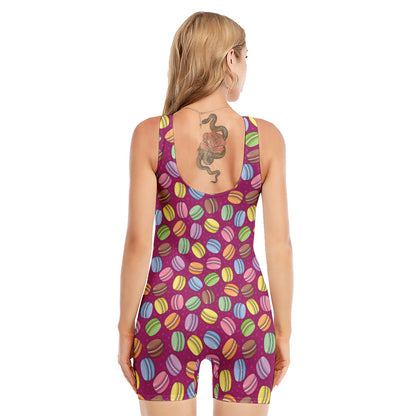 Cute Macaron Pattern Print Sleeveless One Piece Swimsuit