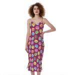 Cute Macaron Pattern Print Slim Fit Midi Cami Dress