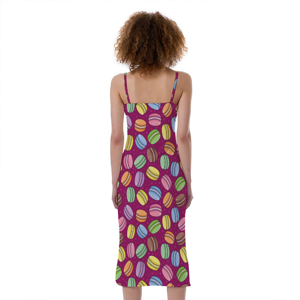 Cute Macaron Pattern Print Slim Fit Midi Cami Dress