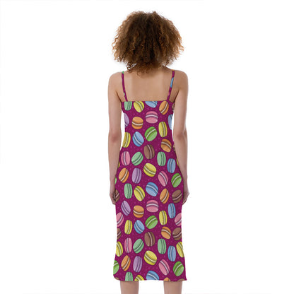Cute Macaron Pattern Print Slim Fit Midi Cami Dress