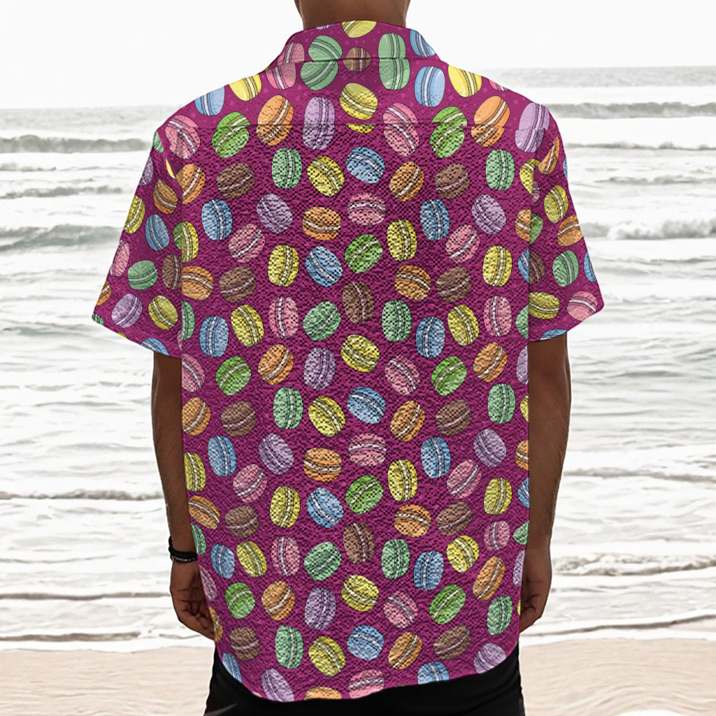 Cute Macaron Pattern Print Textured Short Sleeve Shirt