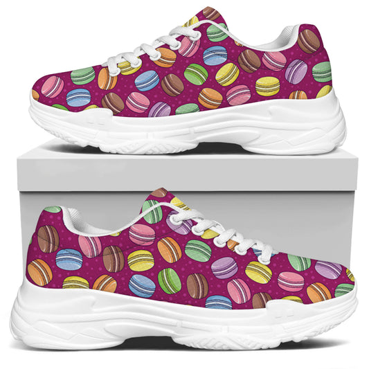 Cute Macaron Pattern Print White Chunky Shoes