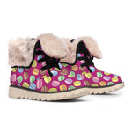 Cute Macaron Pattern Print Winter Boots