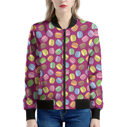 Cute Macaron Pattern Print Women's Bomber Jacket