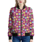 Cute Macaron Pattern Print Women's Bomber Jacket