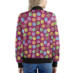 Cute Macaron Pattern Print Women's Bomber Jacket