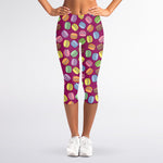 Cute Macaron Pattern Print Women's Capri Leggings
