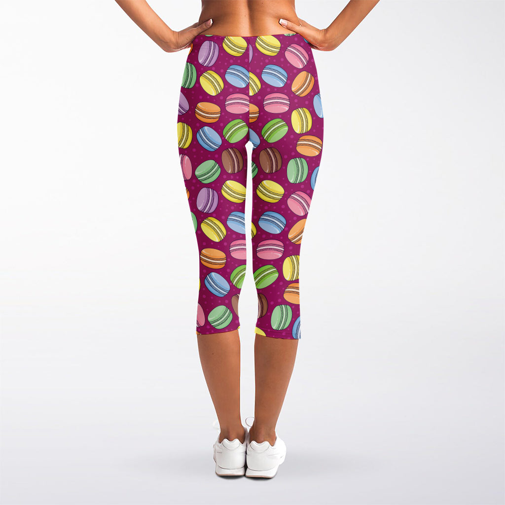 Cute Macaron Pattern Print Women's Capri Leggings