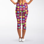 Cute Macaron Pattern Print Women's Capri Leggings