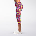 Cute Macaron Pattern Print Women's Capri Leggings