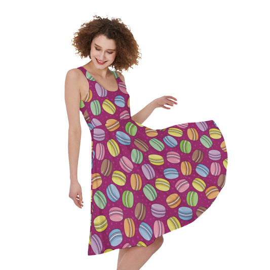 Cute Macaron Pattern Print Women's Sleeveless Dress