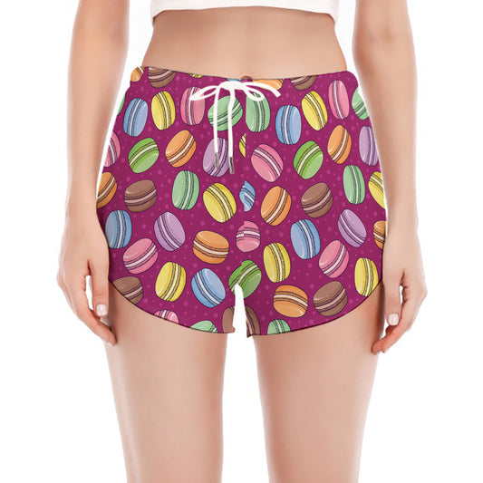 Cute Macaron Pattern Print Women's Split Running Shorts