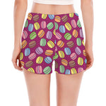 Cute Macaron Pattern Print Women's Split Running Shorts