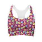 Cute Macaron Pattern Print Women's Sports Bra