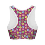 Cute Macaron Pattern Print Women's Sports Bra