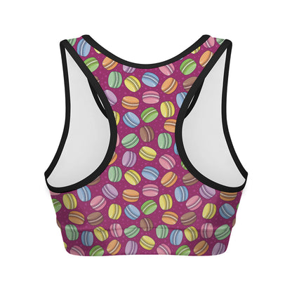 Cute Macaron Pattern Print Women's Sports Bra
