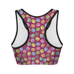 Cute Macaron Pattern Print Women's Sports Bra