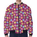 Cute Macaron Pattern Print Zip Sleeve Bomber Jacket