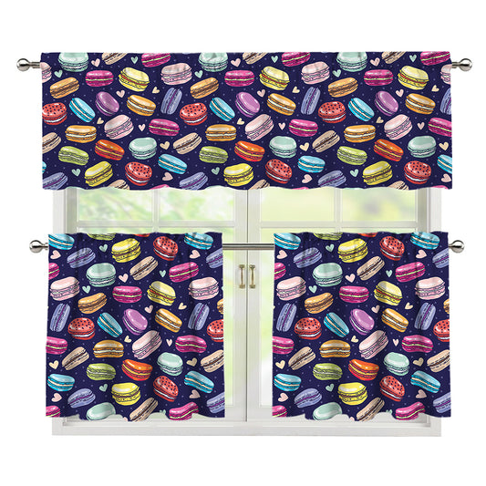 Cute Macarons Pattern Print 3 Piece Kitchen Curtains