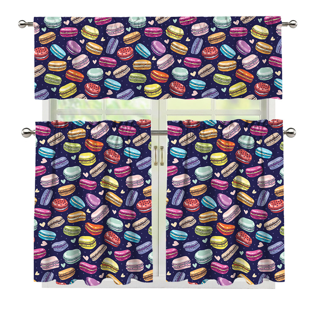 Cute Macarons Pattern Print 3 Piece Kitchen Curtains