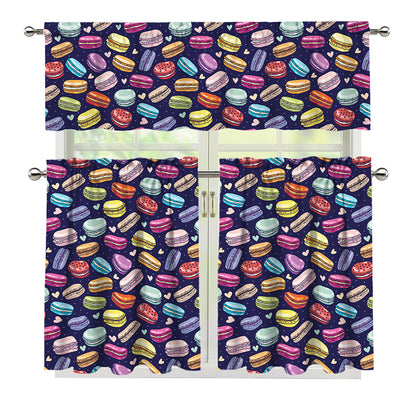 Cute Macarons Pattern Print 3 Piece Kitchen Curtains