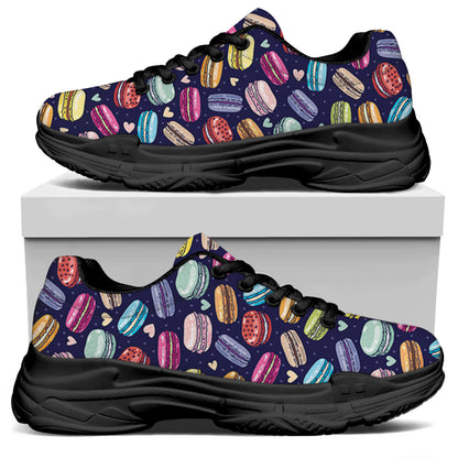 Cute Macarons Pattern Print Black Chunky Shoes