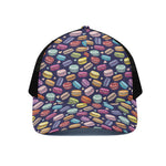 Cute Macarons Pattern Print Black Mesh Trucker Cap