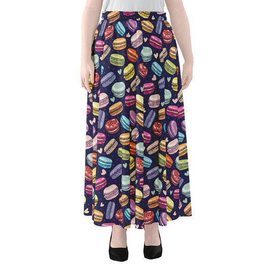 Cute Macarons Pattern Print Chiffon Maxi Skirt