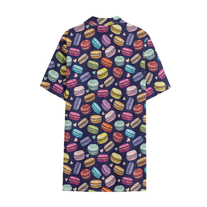 Cute Macarons Pattern Print Cotton Hawaiian Shirt