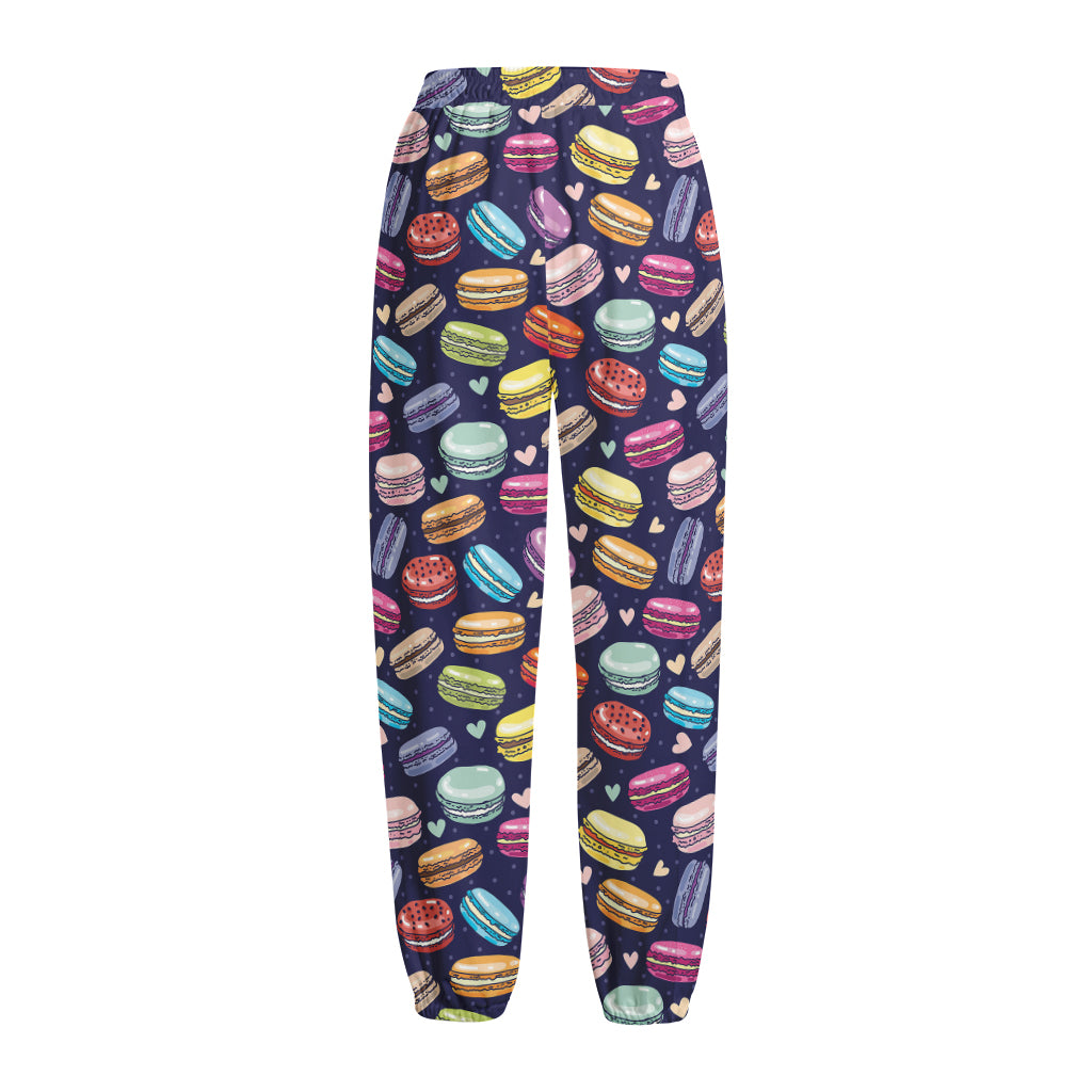 Cute Macarons Pattern Print Fleece Lined Knit Pants