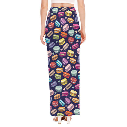Cute Macarons Pattern Print High Slit Maxi Skirt