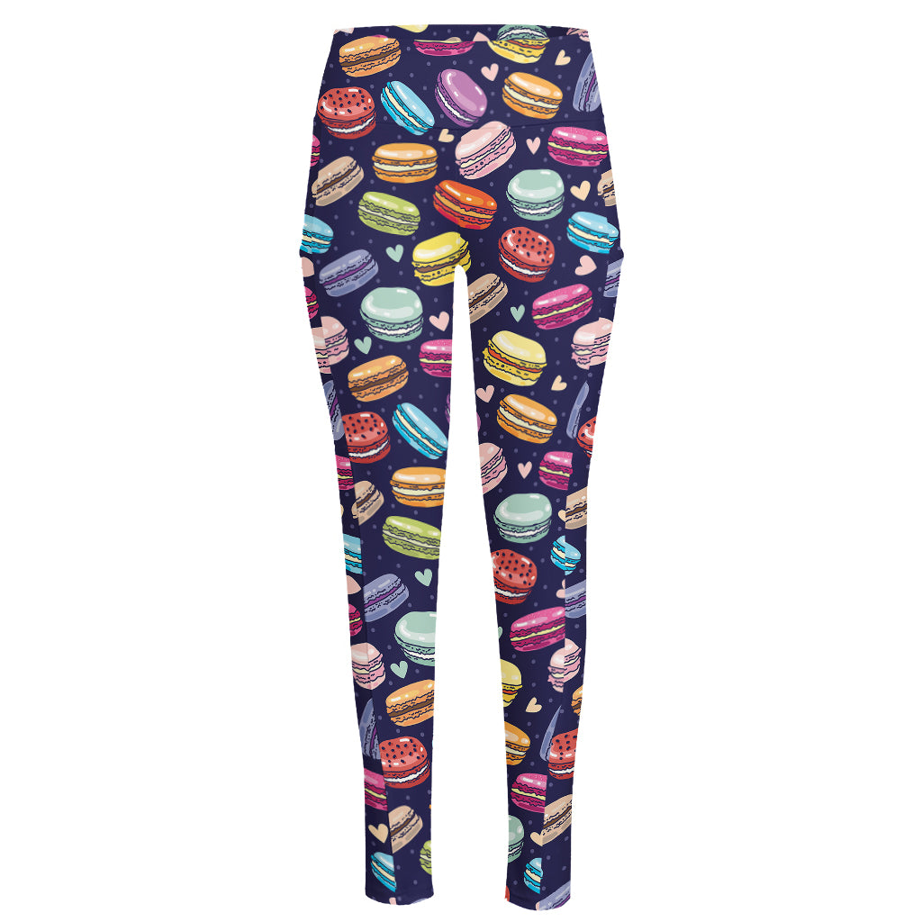 Cute Macarons Pattern Print High-Waisted Pocket Leggings