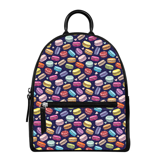Cute Macarons Pattern Print Leather Backpack