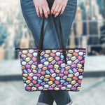 Cute Macarons Pattern Print Leather Tote Bag