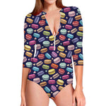 Cute Macarons Pattern Print Long Sleeve Swimsuit