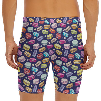 Cute Macarons Pattern Print Men's Long Boxer Briefs