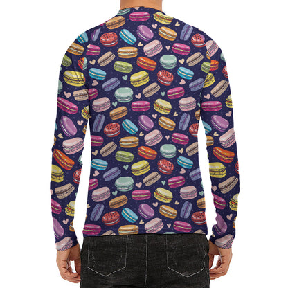Cute Macarons Pattern Print Men's Long Sleeve Rash Guard
