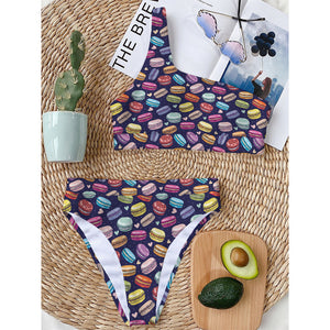 Cute Macarons Pattern Print One Shoulder Bikini Top