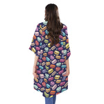 Cute Macarons Pattern Print Open Front Beach Cover Up