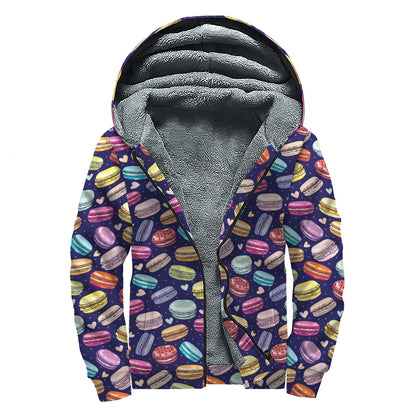 Cute Macarons Pattern Print Sherpa Lined Zip Up Hoodie