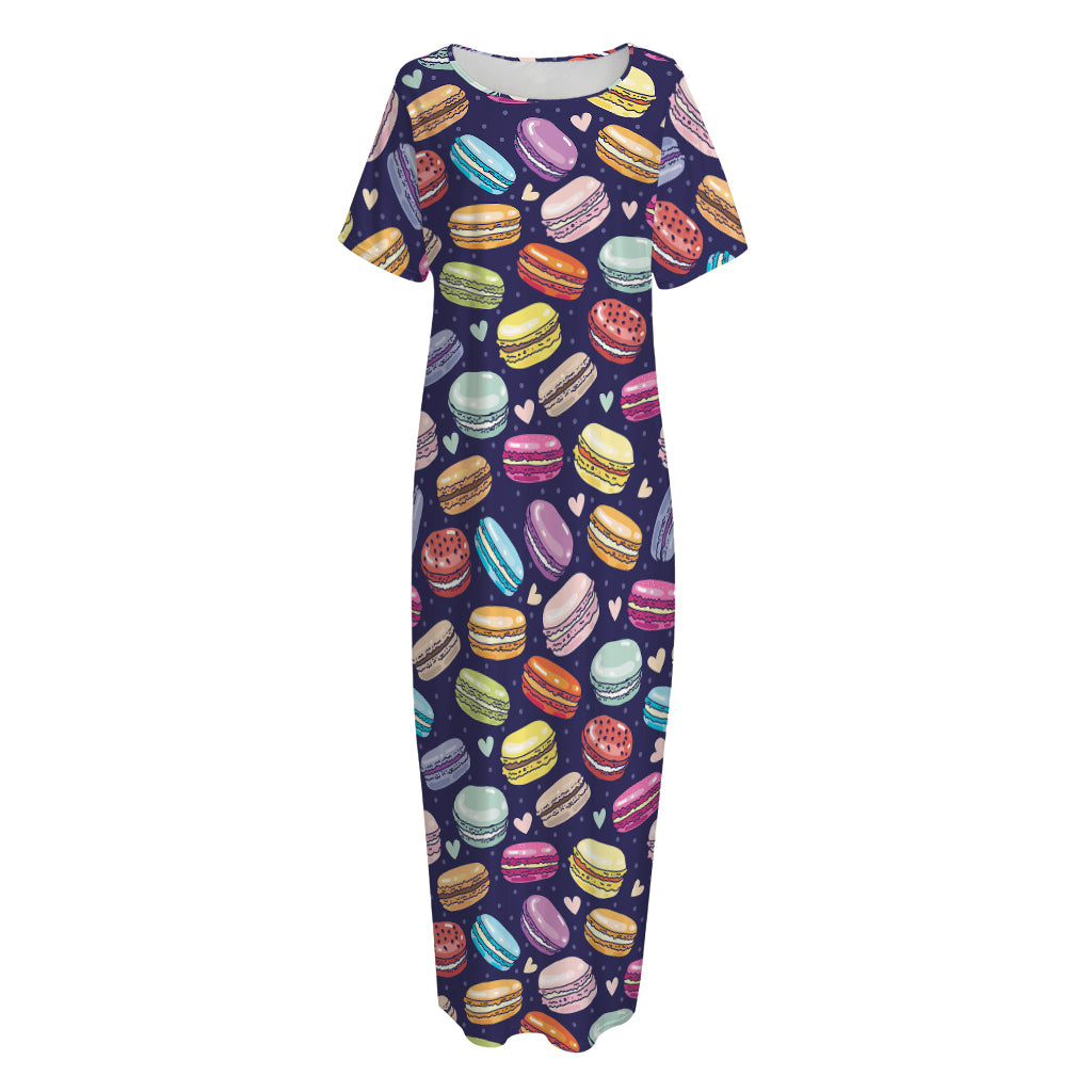 Cute Macarons Pattern Print Short Sleeve Long Nightdress