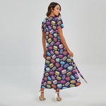 Cute Macarons Pattern Print Short Sleeve Maxi Dress