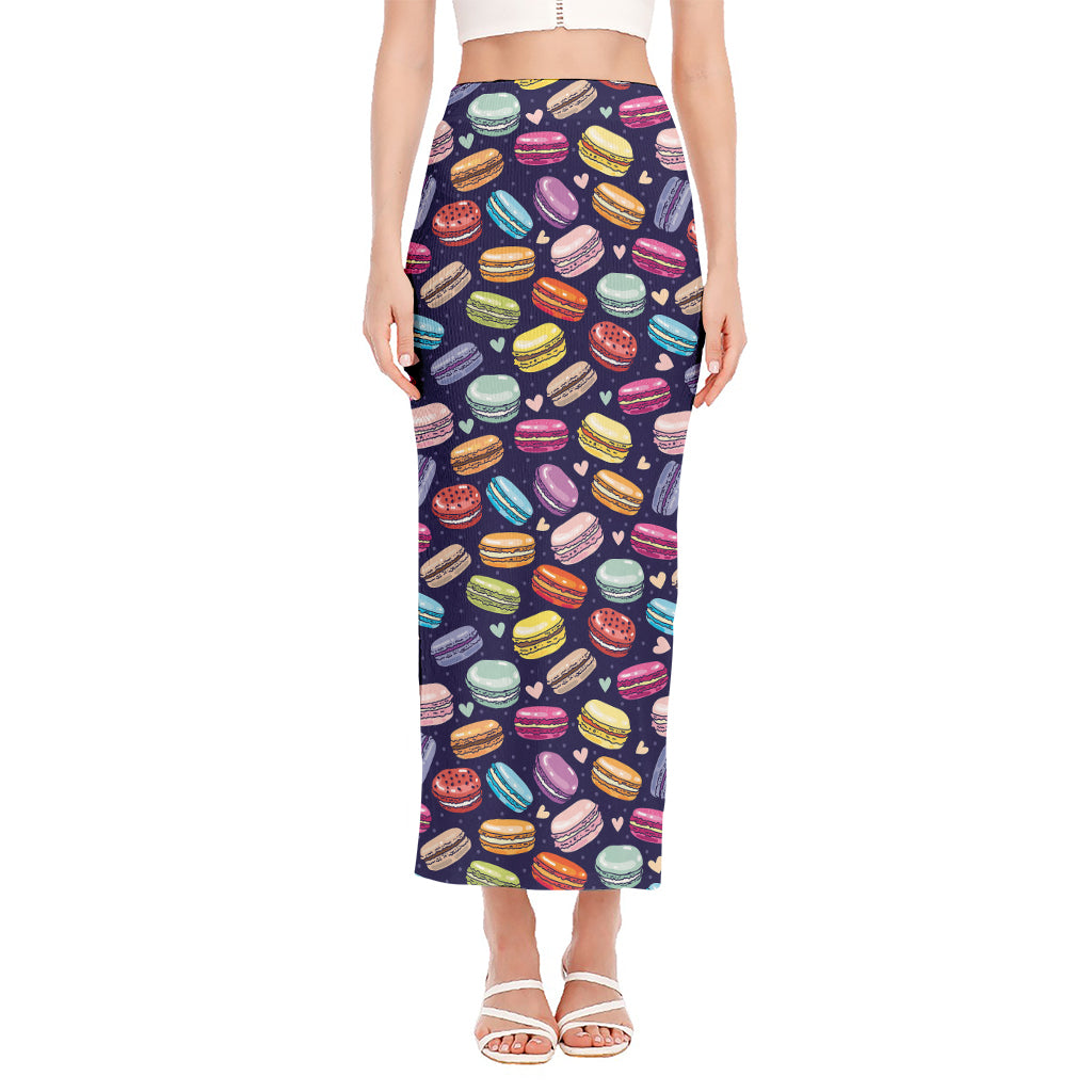 Cute Macarons Pattern Print Side Slit Maxi Skirt