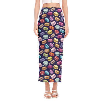 Cute Macarons Pattern Print Side Slit Maxi Skirt
